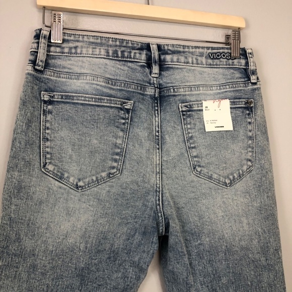 Vigoss Miley Pop Crop Denim Jeans Size 28 Light Wash Raw Hem - Picture 4 of 14